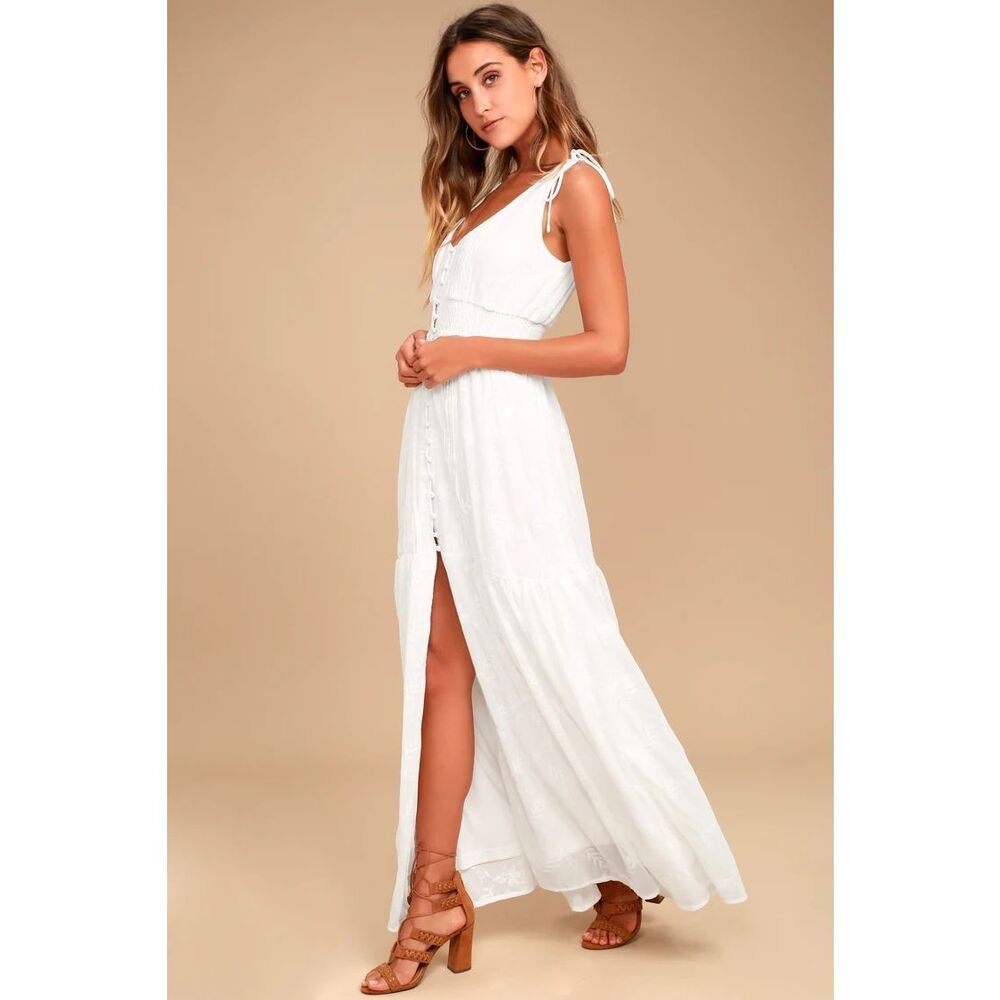 Lulu’s Time Well Spent White Embroidered Maxi Dress